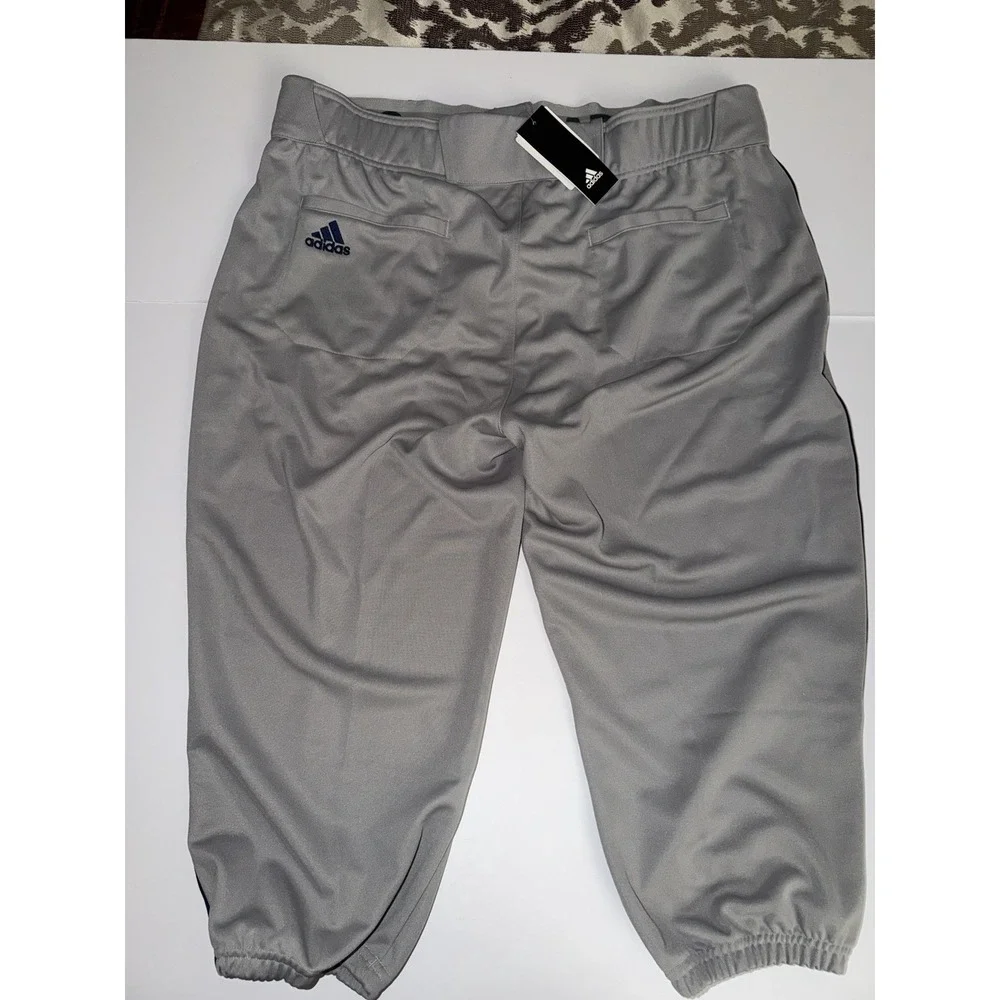 Adidas Men 2XL Icon Pro Gray Baseball Pants Stretch Elastic Blue Logo Stripe NWT